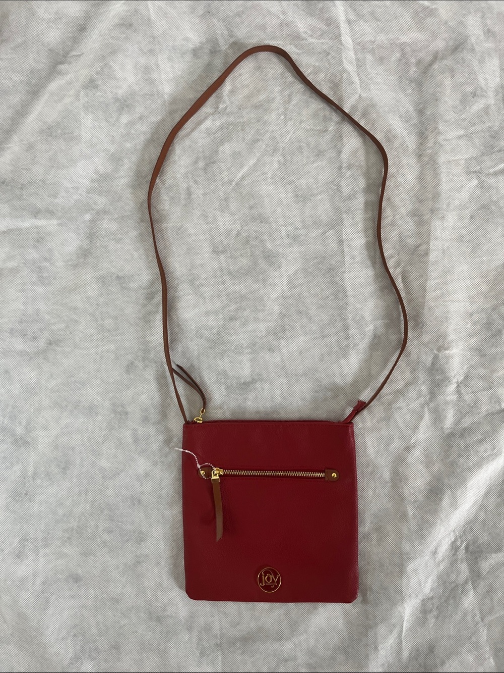 joy Mangano Red Leather Crossbody Bag with Front Zip Pocket